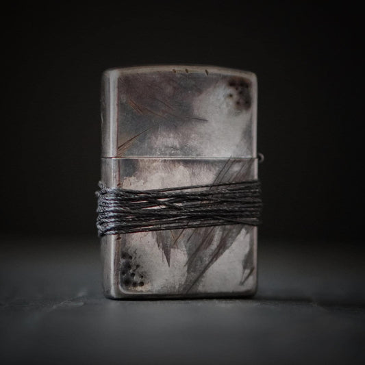 Heavily Distressed Oxidised Battle Damaged Vintage Style Silver Chrome Custom Zippo Lighter with Rope Grip / EDC / Everyday Carry