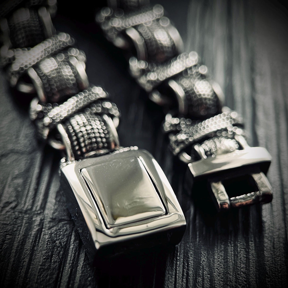 Oxidized Stainless Steel X-Link Bracelet: Chunky Rustic Mens Jewelry