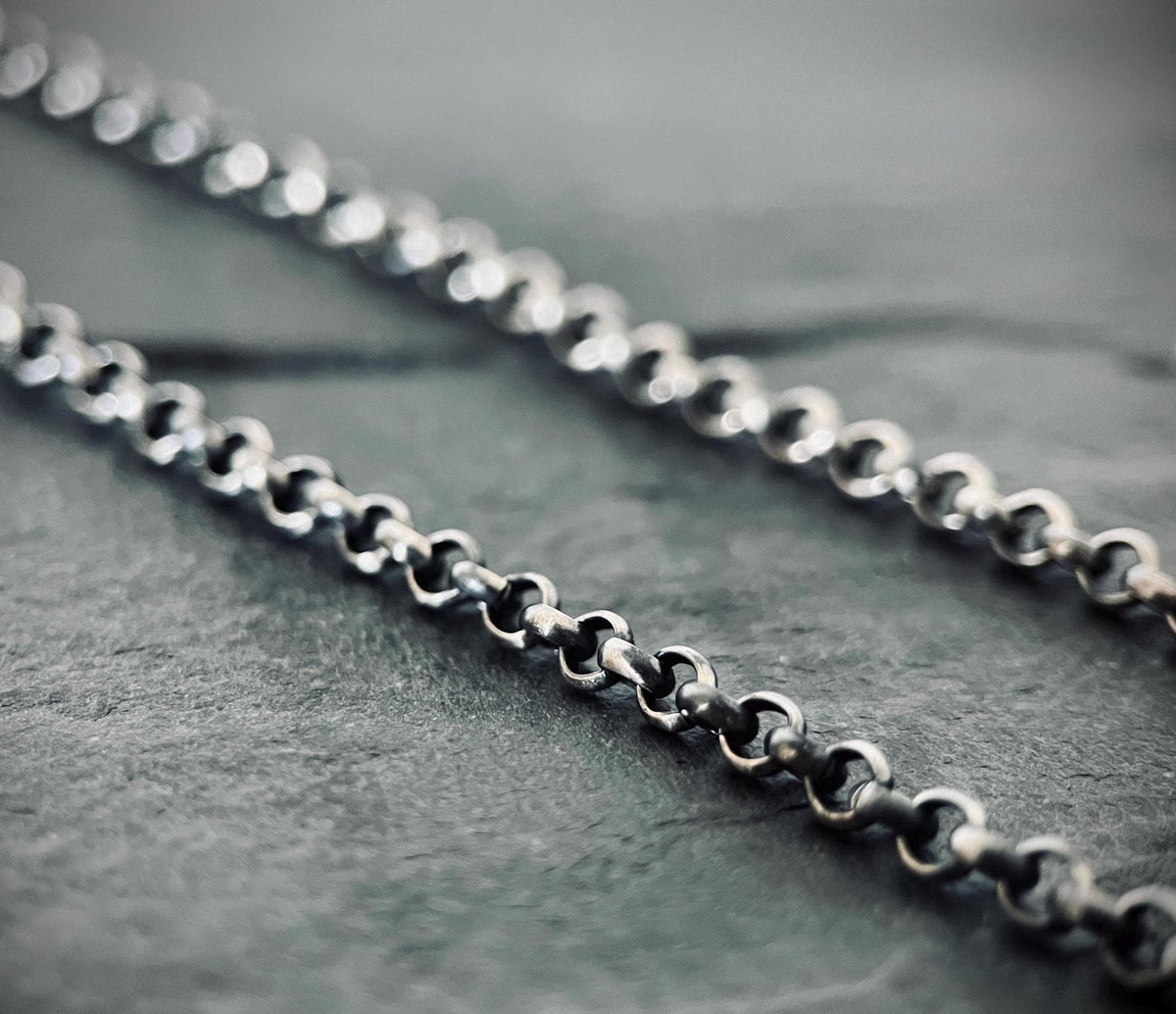 Simple Minimalist 925 Solid Sterling Silver Distressed Oxidised Rustic 22" Inch Rolo Loop Link Chain Necklace