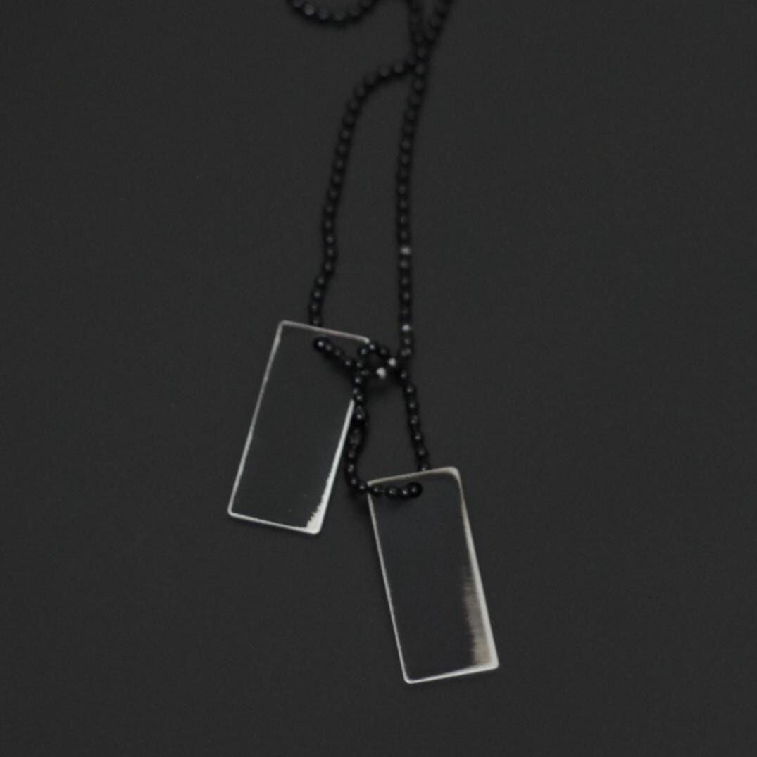 Matte Black Stainless Steel Dog Tag Necklace: Rustic Rectangular Pendant