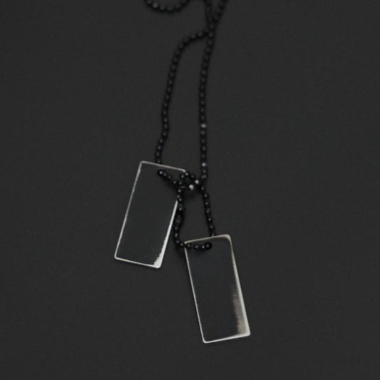 Matte Black Stainless Steel Dog Tag Necklace: Rustic Rectangular Pendant