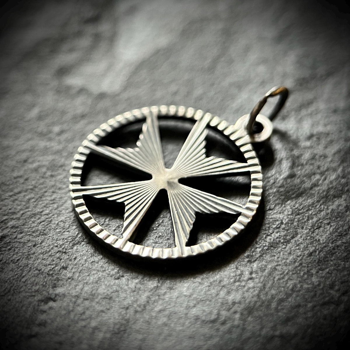 Small Oxidised Sterling Silver Decorative Maltese Cross Pendant – Rustic Crucifix Charm with Engravings