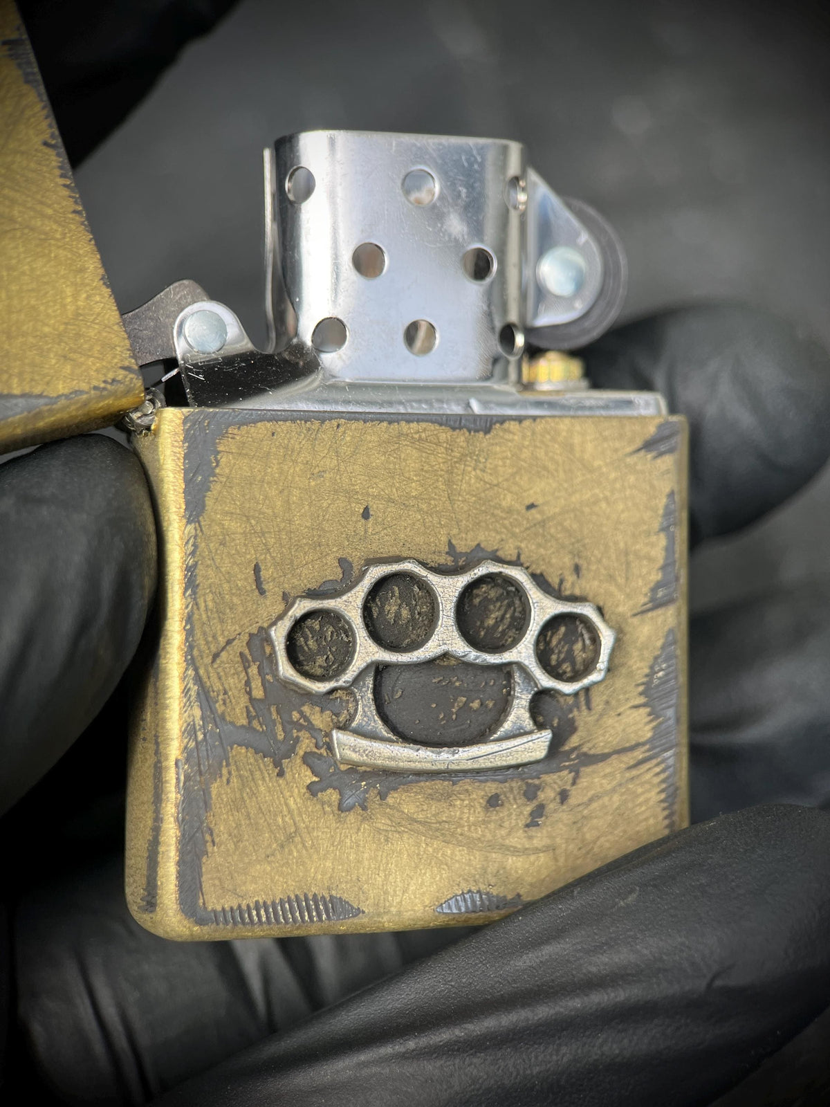 Customised Heavily Distressed & Oxidised Vintage Patina Style Solid Street Brass Zippo Lighter with Emblem / EDC / Custom