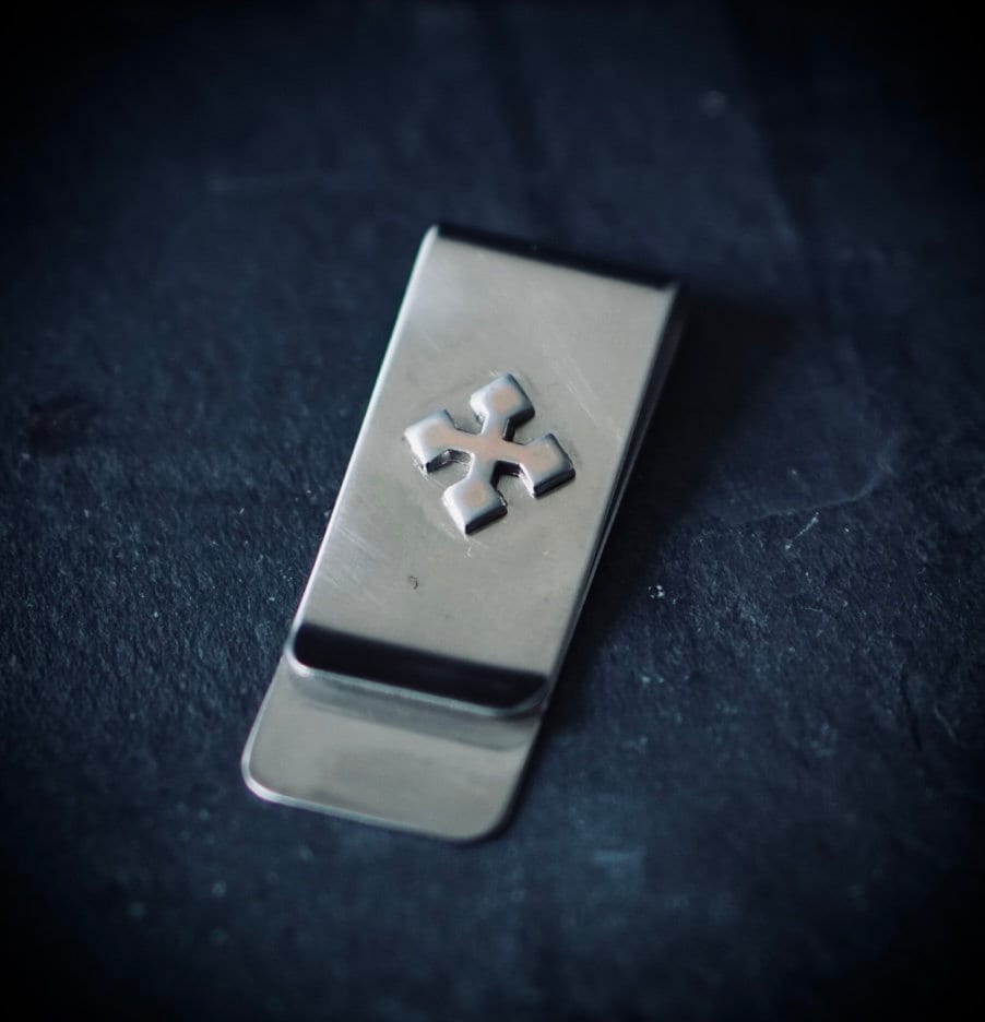 Rustic Silver Stainless Stainless Money Clip with Crucifix Cross Emblem