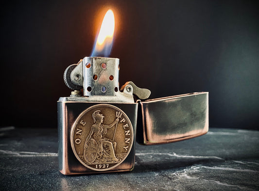 Custom Oxidised Antique Vintage Style Distressed Copper & Bronze Doubled Sided One Penny Zippo Lighter / EDC / Coin