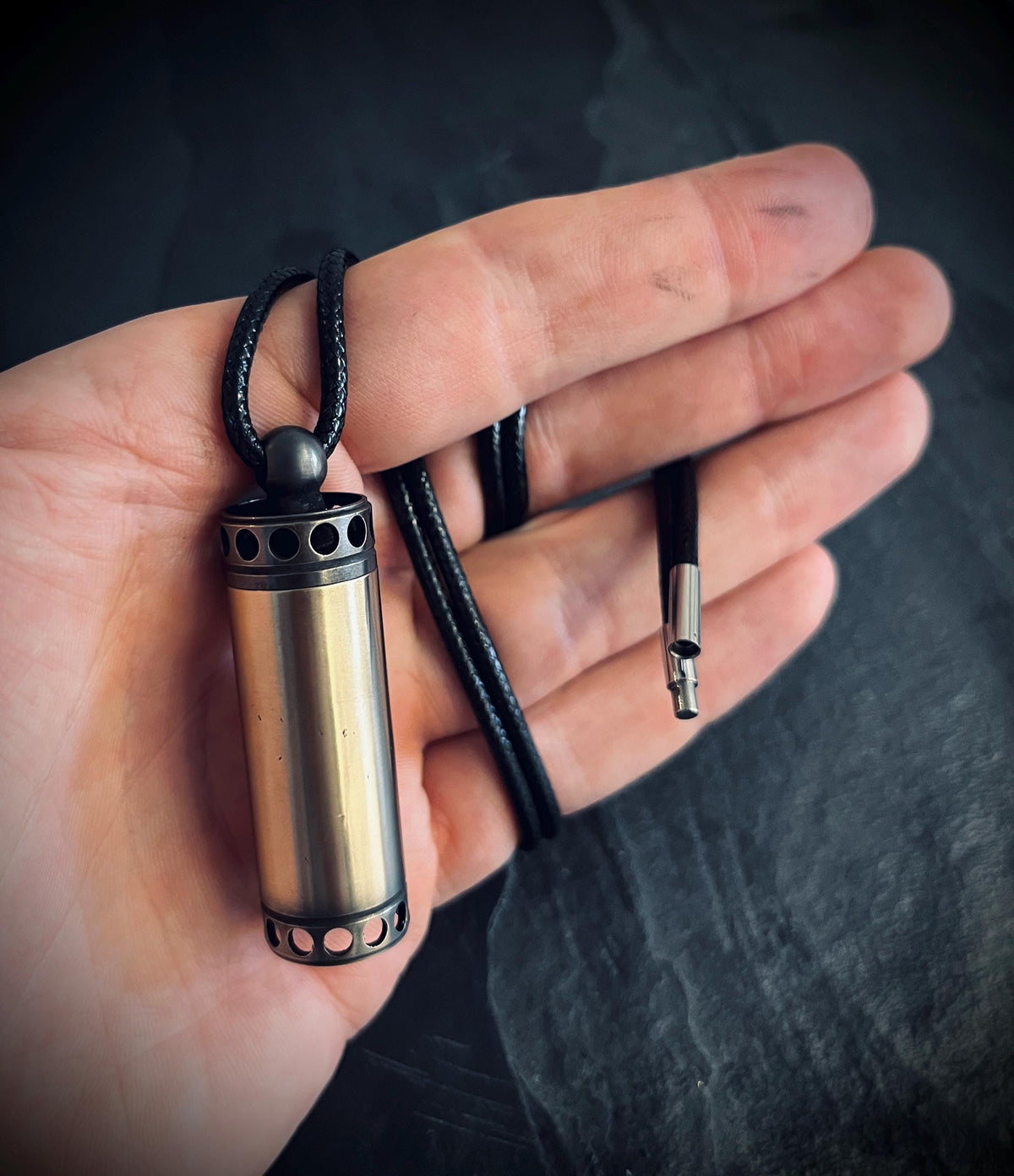 Handmade 2-Tone Shotgun Shell Rustic Distressed Brass Vial Cremation Stash Capsule Pendant with Black Rope Cord Necklace / Keepsake / Locket