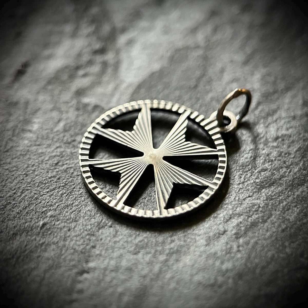 Small Oxidised Sterling Silver Decorative Maltese Cross Pendant – Rustic Crucifix Charm with Engravings
