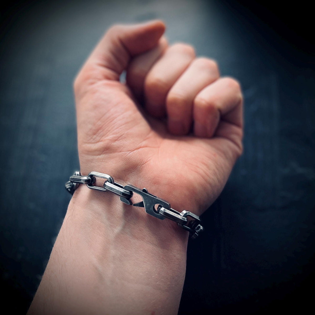 Rustic Oxidised Stainless Steel Matte Blackened Silver Thick Chunky Heavy Cable Link Chain Bracelet