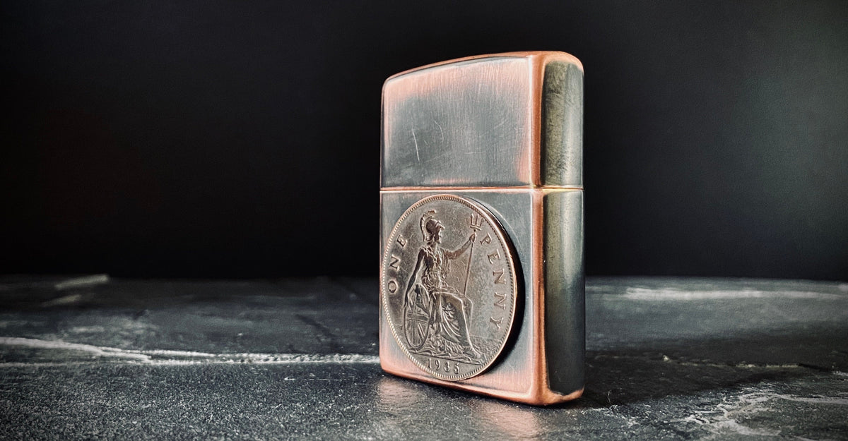 Custom Oxidised Antique Vintage Style Distressed Copper & Bronze Doubled Sided One Penny Zippo Lighter / EDC / Coin
