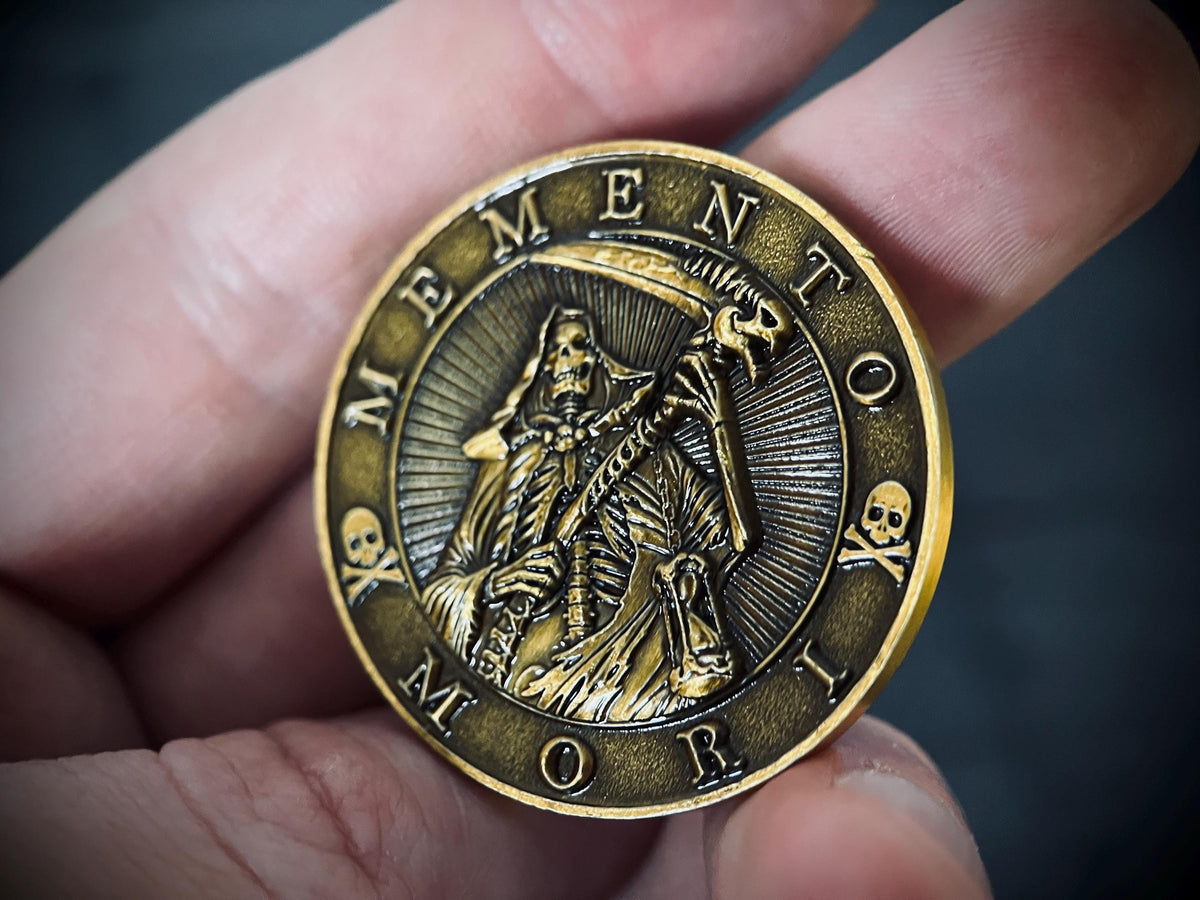 Lucky Ornate Carpe Diem Memento Mori Double Sided Skull Coin | Pocket Accessory | Anxiety Relief | Fidget | Everyday Carry | Stoic