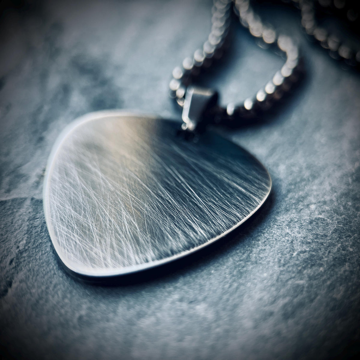 Minimalist Simple Brushed Stainless Steel Matte Black & Silver Guitar Pick Pendant with Matching Ball Chain Necklace / Guitarist / Musician
