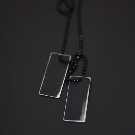 Matte Black Stainless Steel Dog Tag Necklace: Rustic Rectangular Pendant