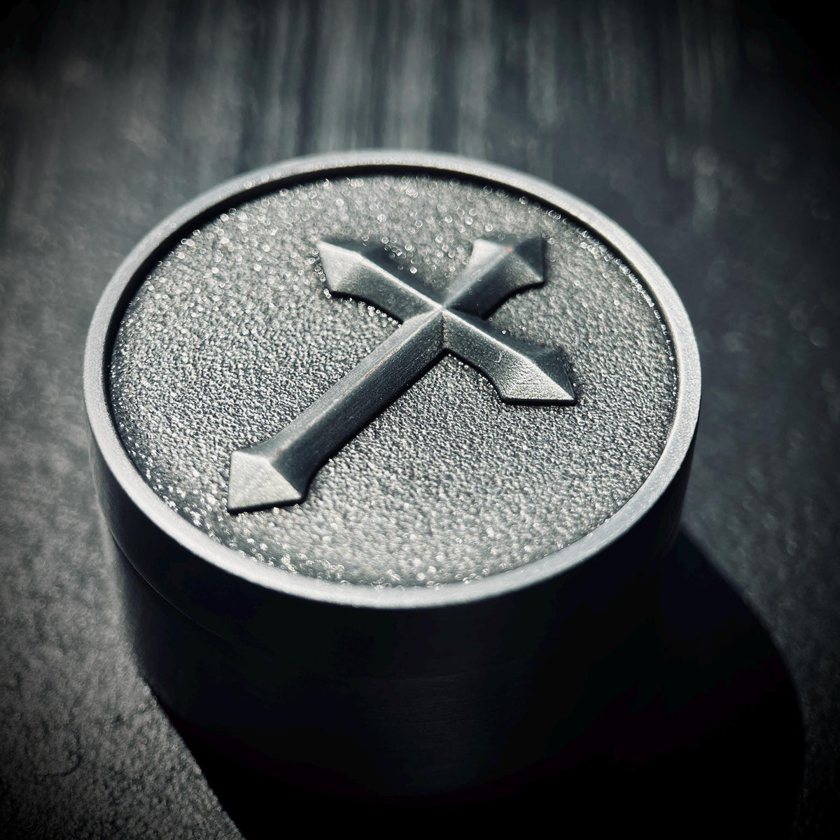 Ornate Distressed Stainless Steel Pill Bottle Stash Capsule Container with Silver Cross Crucifix / Survival EDC / Medication / Snuff Box