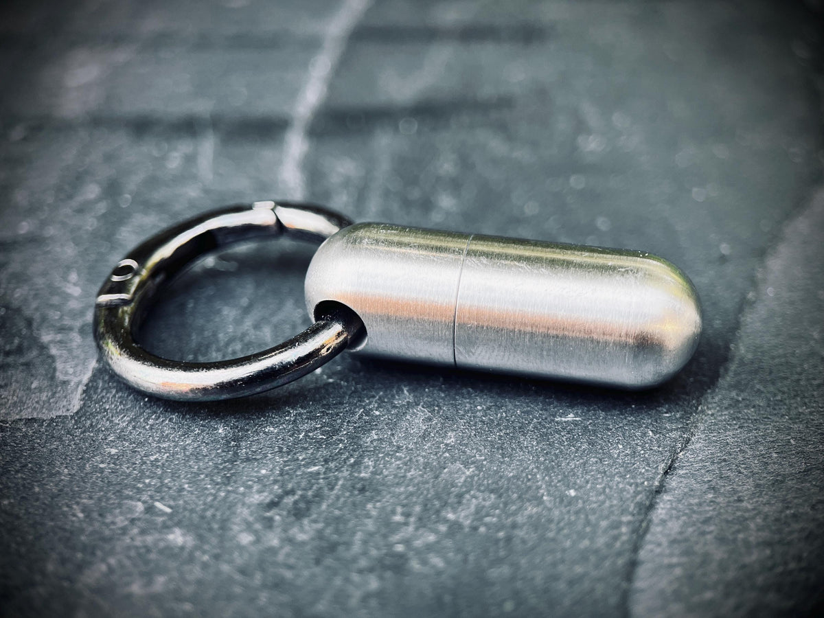 Silver Stainless Steel Titanium Waterproof Pill Bottle Capsule Keychain / Keyring / Carabiner / Survival EDC / Container / Pocket