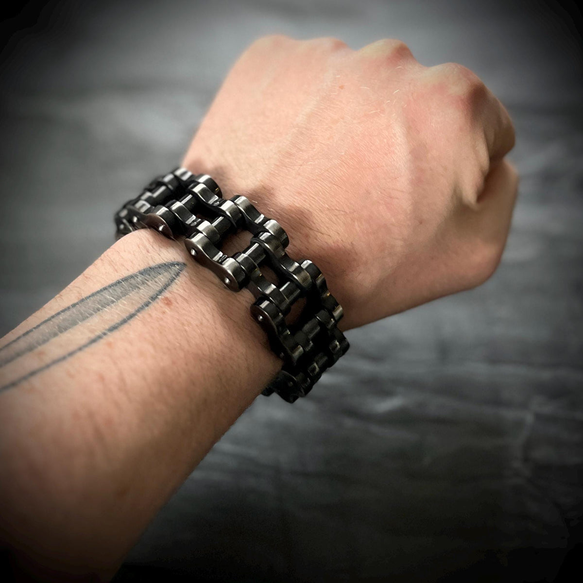 Extra Wide Heavy Chunky Oxidised Stainless Steel Bike Chain Bracelet – Vintage Blackened Finish