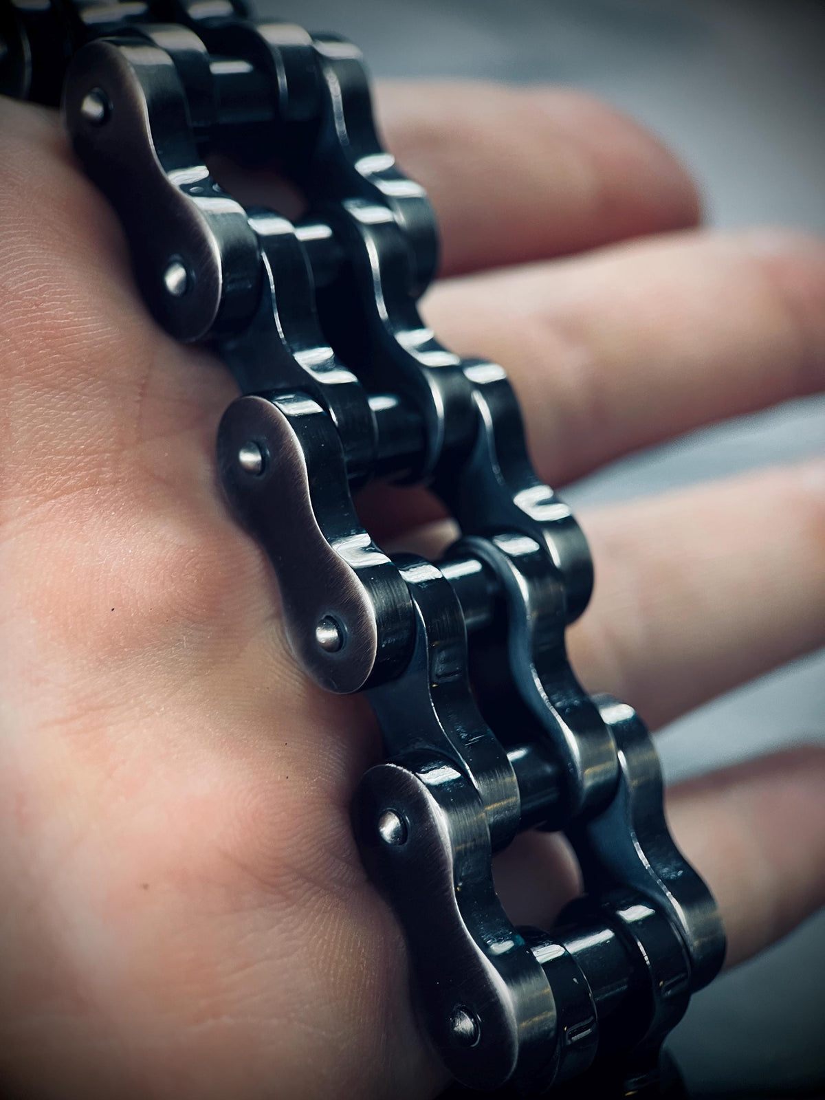 Extra Wide Heavy Chunky Oxidised Stainless Steel Bike Chain Bracelet – Vintage Blackened Finish