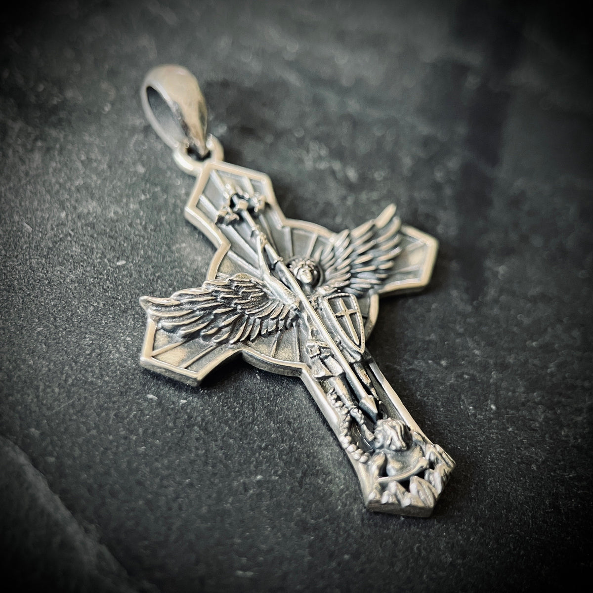 Archangel - 925 Solid Sterling Silver Handmade Saint Michael "Protect Us" Cross Pendant with Presentation Gift Box