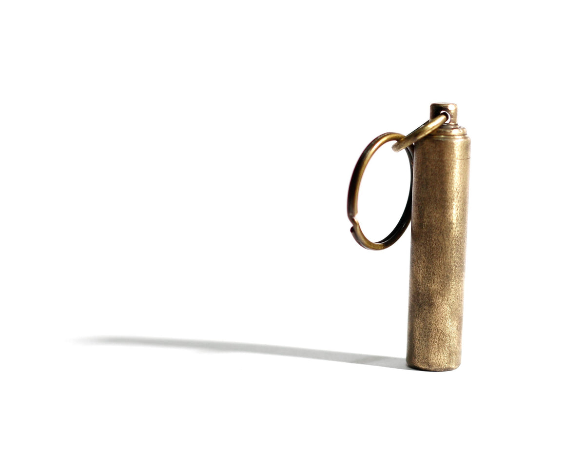 Dull Polished Distressed Solid Brass Bullet Pill Box Bottle Stash Capsule Keychain / Key-ring / Survival EDC /Matchbox