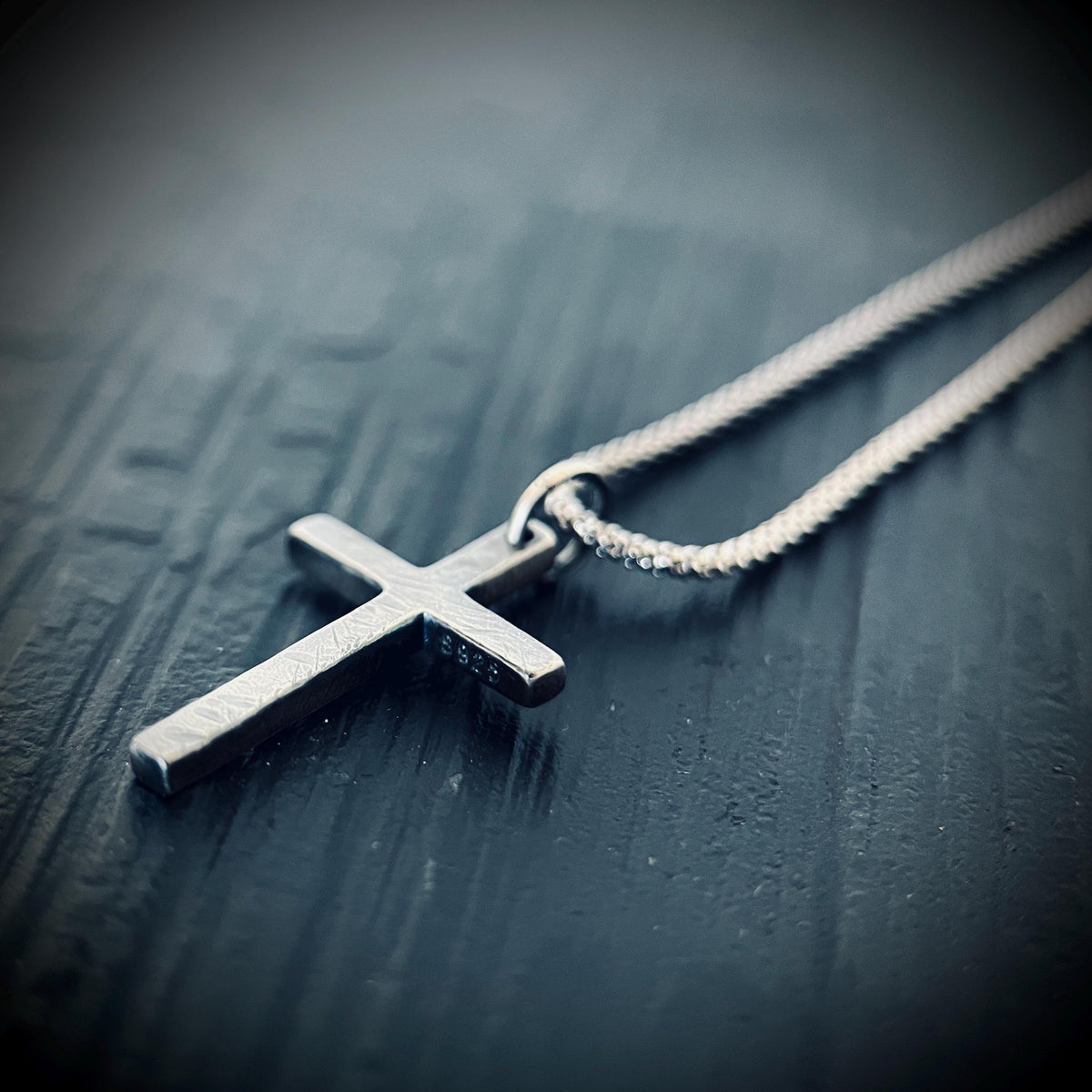 Small Rustic Dainty Minimalist Solid Sterling Silver 925 Cross Crucifix Pendant & Popcorn Chain Necklace