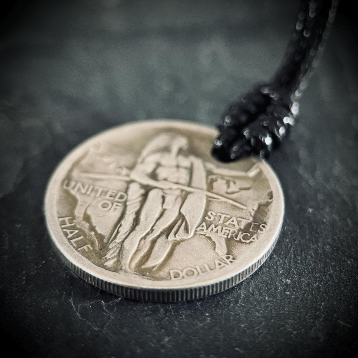 Ornate Rustic Silver Native Warrior Medallion Pendant with Black Adjustable Cord Necklace