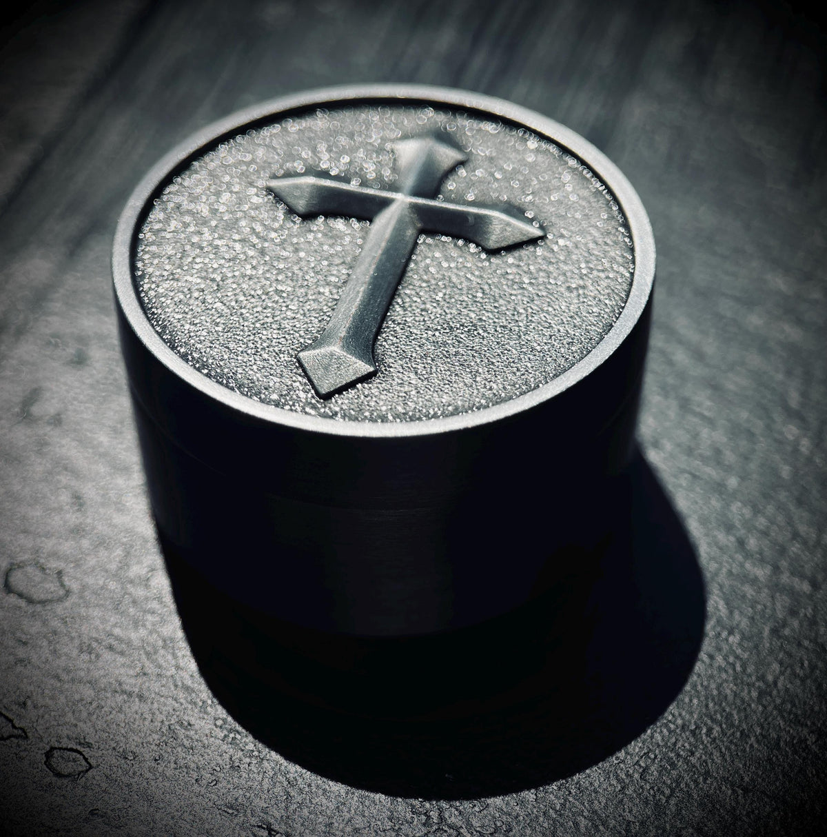 Ornate Distressed Stainless Steel Pill Bottle Stash Capsule Container with Silver Cross Crucifix / Survival EDC / Medication / Snuff Box