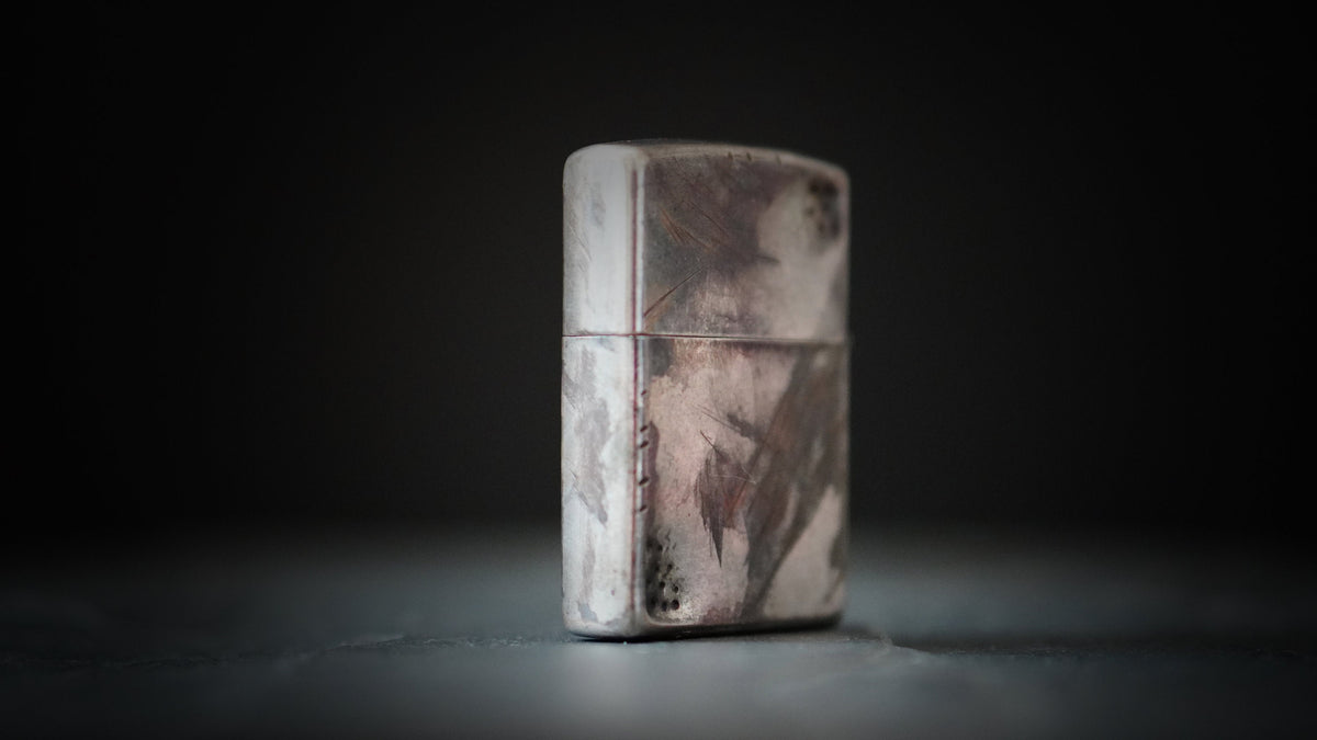 Customised Distressed Battle Worn Chrome Plated Vintage Style Zippo Lighter with Oxidized Finish