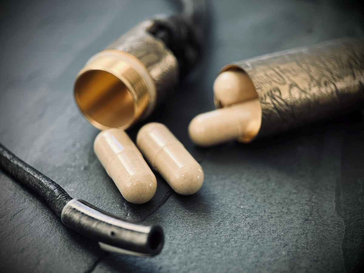 Large Rustic Brass Pill Vial Necklace: Distressed Capsule Stash Pendant with Leather Cord