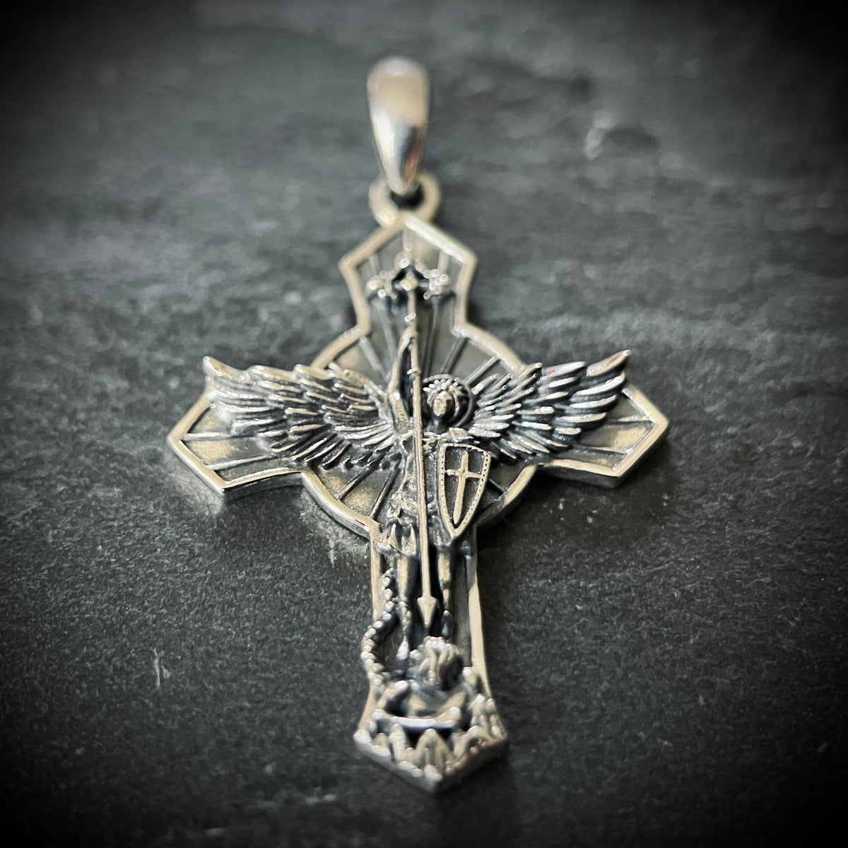 Archangel - 925 Solid Sterling Silver Handmade Saint Michael "Protect Us" Cross Pendant with Presentation Gift Box