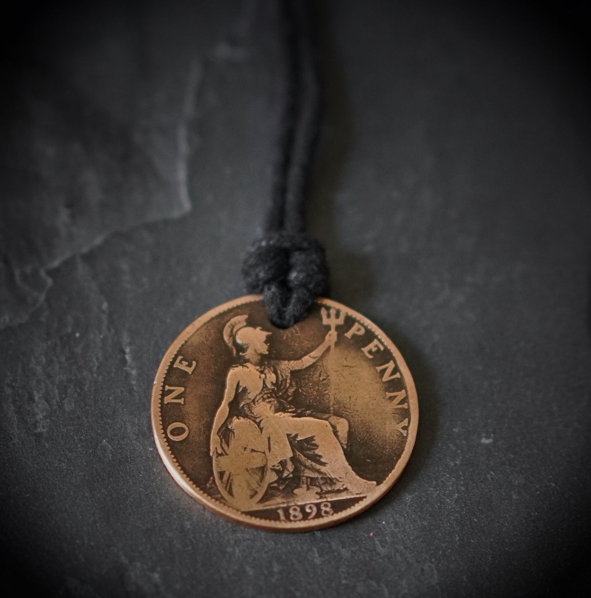Victorian Penny Coin Necklace: Distressed Copper Pendant, Adjustable Cord