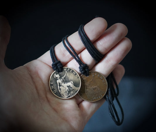 Distressed Copper Penny Necklace Set: King & Queen Medallion Pendants