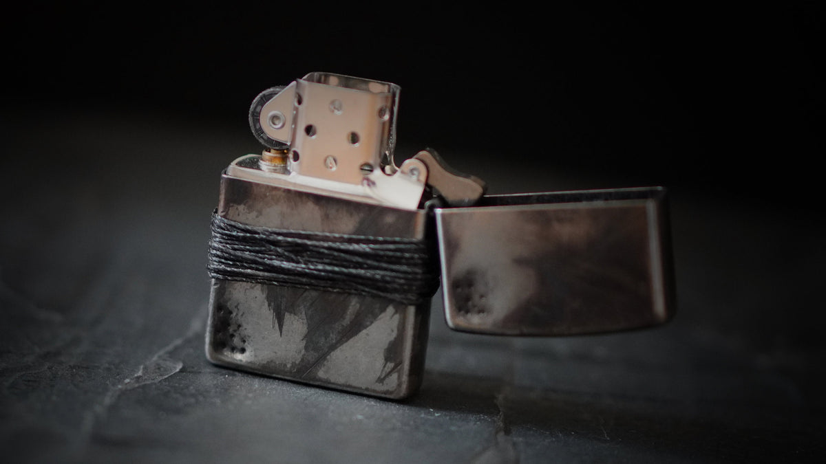 Heavily Distressed Oxidised Battle Damaged Vintage Style Silver Chrome Custom Zippo Lighter with Rope Grip / EDC / Everyday Carry