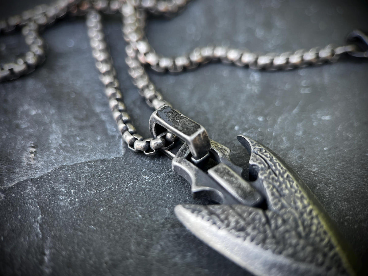 Rustic Solid Stainless Steel Blackened Silver Arrowhead Pendant & 24" Inch Matching Necklace – Oxidised and Distressed