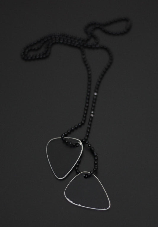 Handmade Matte Black Guitar Pick Necklace: Stainless Steel Musician Pendant