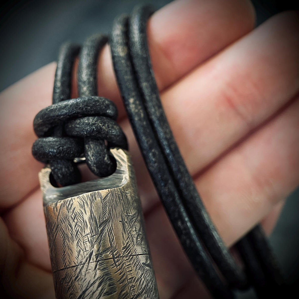 Large Rustic Brass Pill Vial Necklace: Distressed Capsule Stash Pendant with Leather Cord