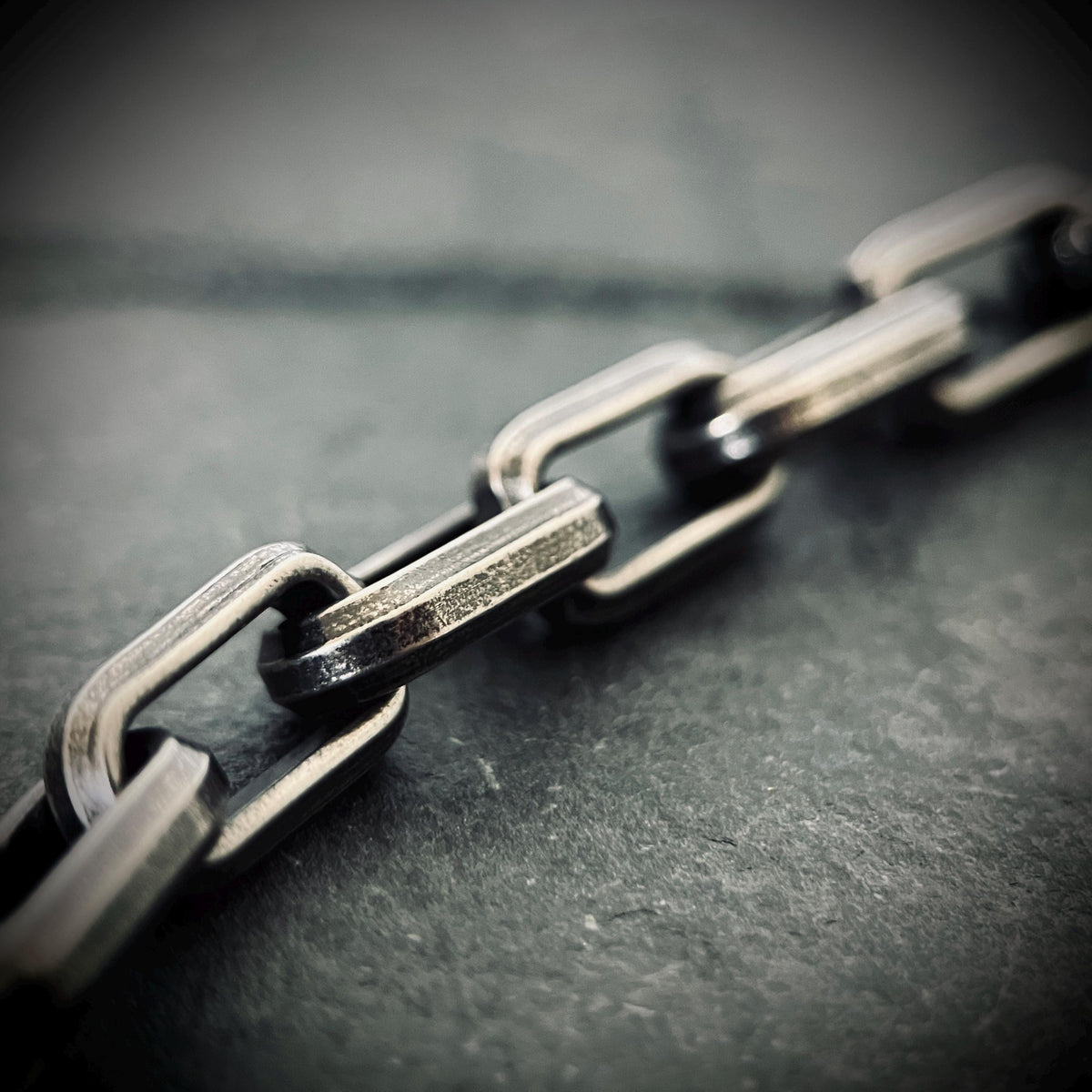 Rustic Oxidised Stainless Steel Matte Blackened Silver Thick Chunky Heavy Cable Link Chain Bracelet