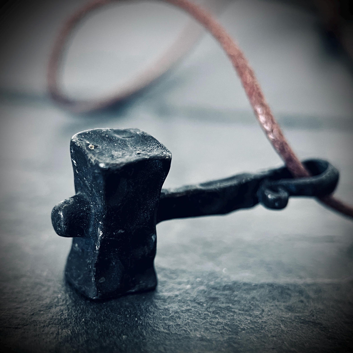 Forged Iron Thor's Hammer Necklace: Distressed Viking Mjolnir Pendant