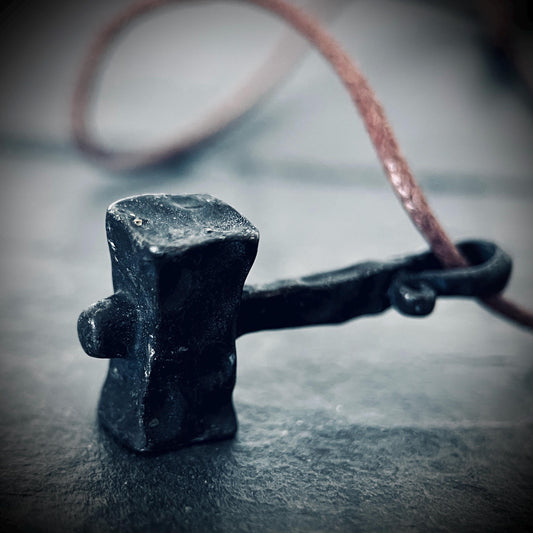 Forged Iron Thor's Hammer Necklace: Distressed Viking Mjolnir Pendant