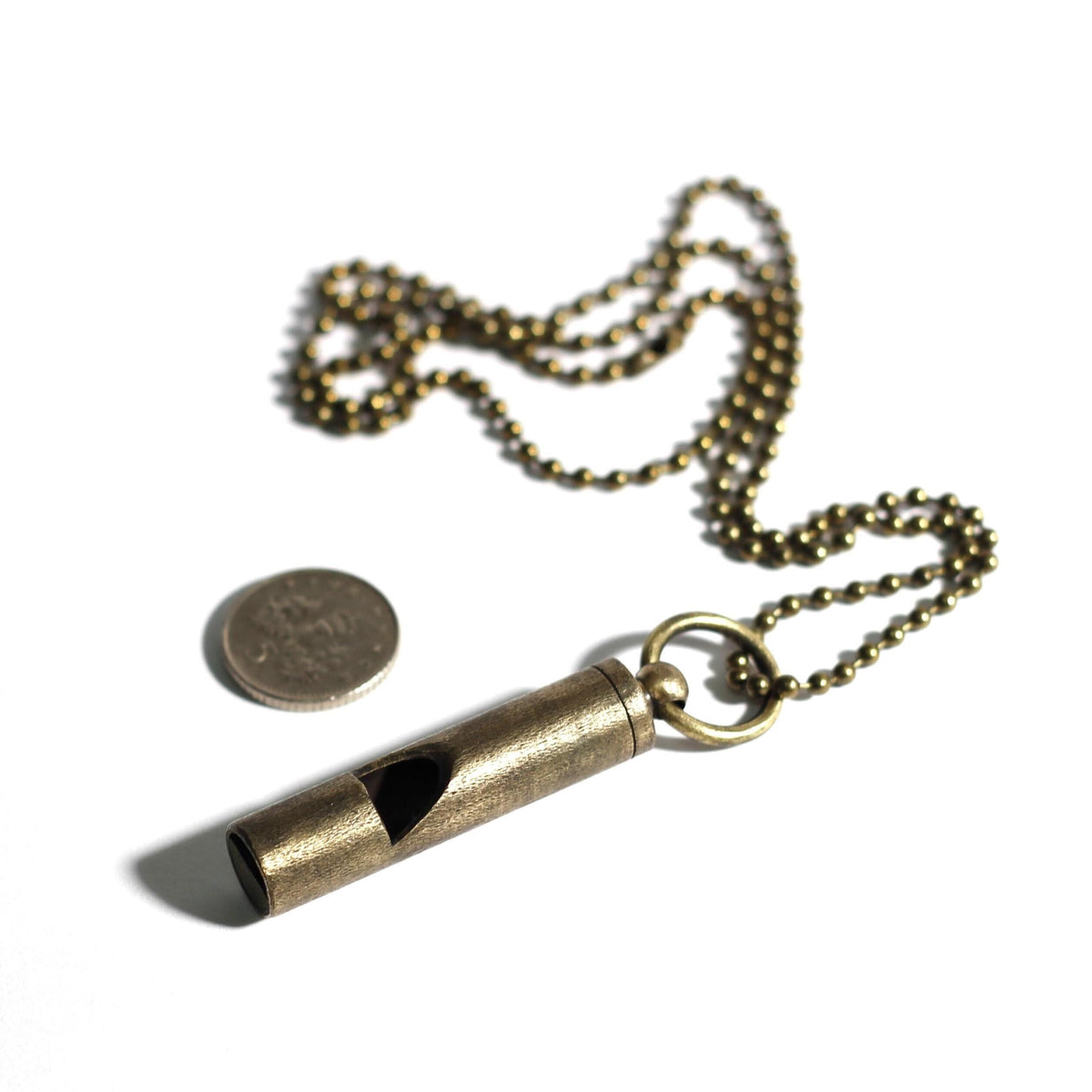 Vintage Distressed Rustic Brass Whistle Pendant Necklace / EDC / Everyday Carry/ Survival / Dog Whistle / Bird Whistle / Emergency