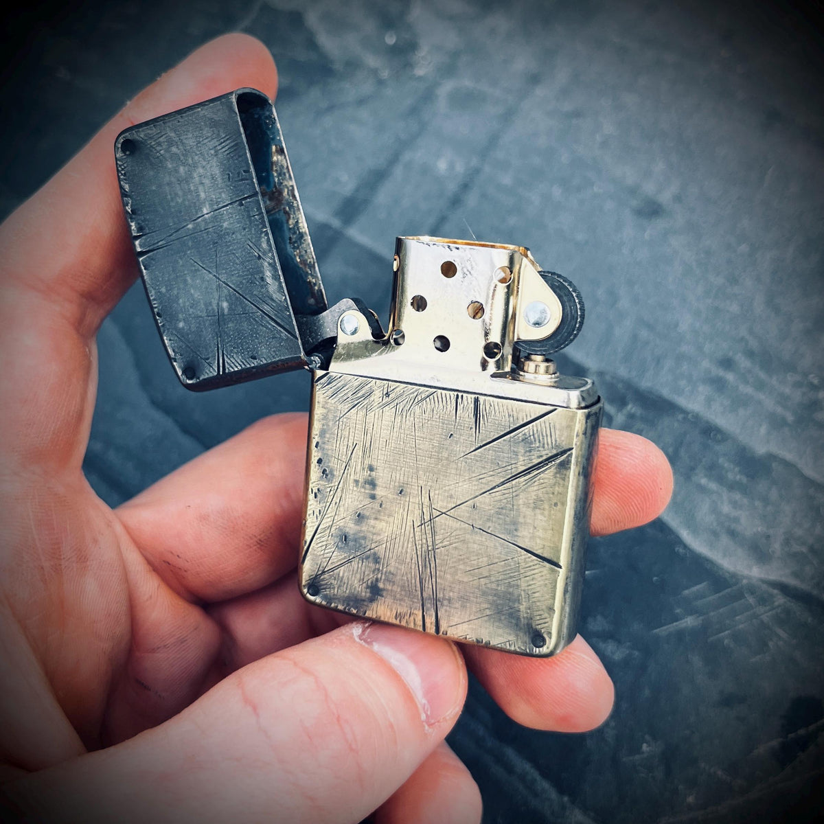 Customised Heavily Distressed Oxidised Black & Gold 2-Tone Patina Solid Brass Armor Heavy Wall Zippo Lighter / EDC / Vintage / Custom