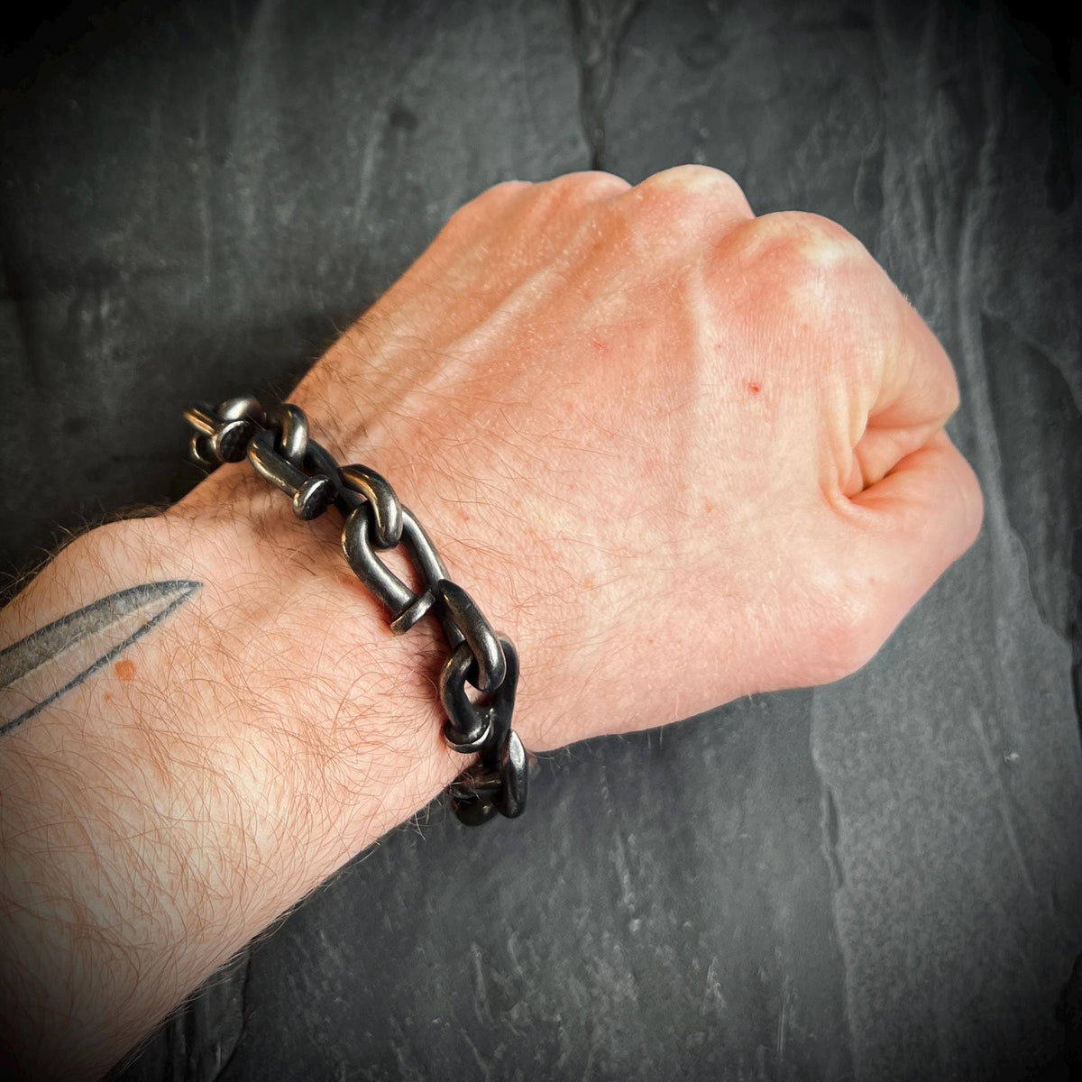 Rustic Oxidized Blackened Stainless Steel Nail Link Chunky Chain Bracelet