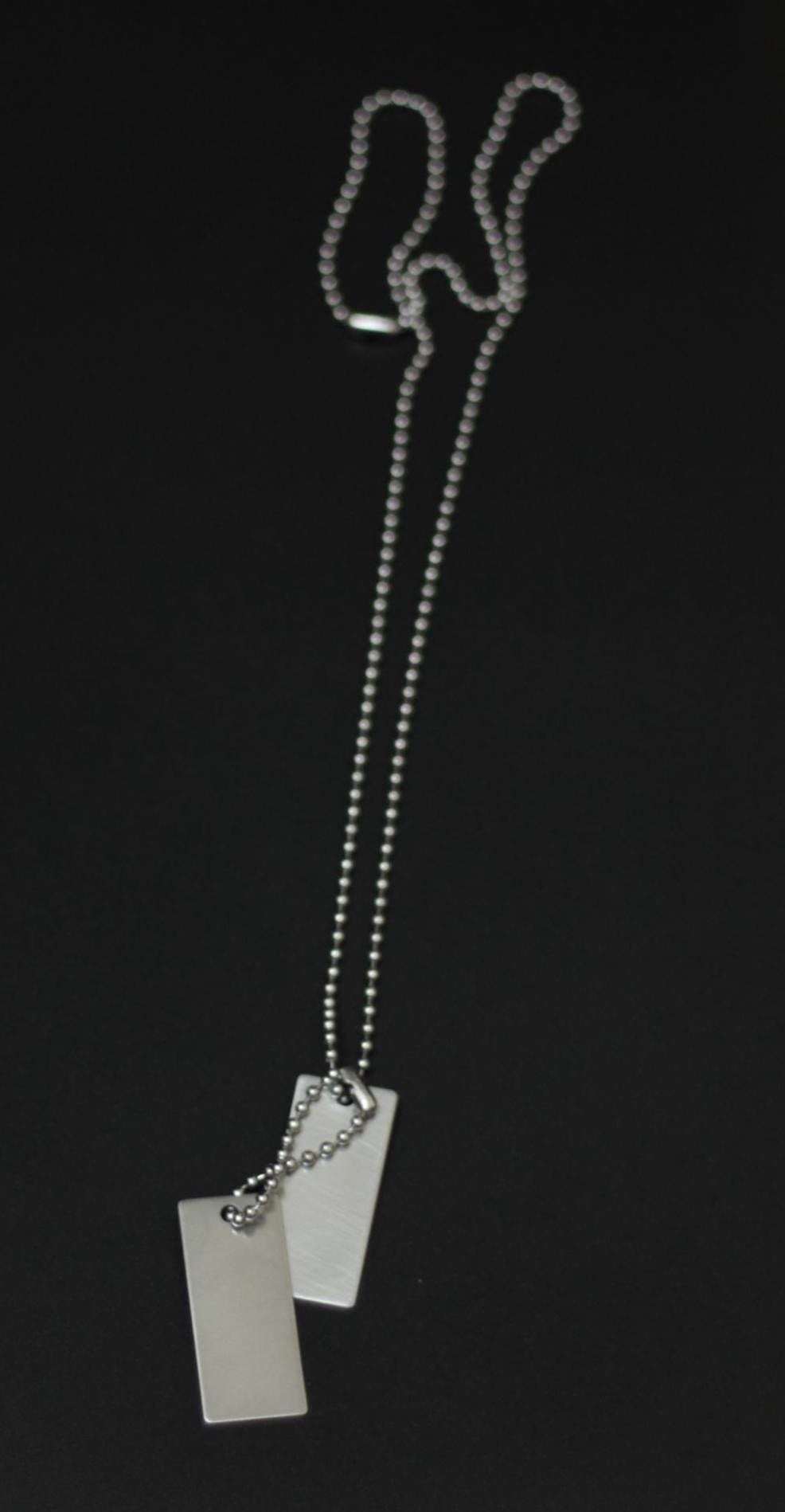 Handmade Matte Brushed Stainless Steel Rectangular Dog Tags Necklace