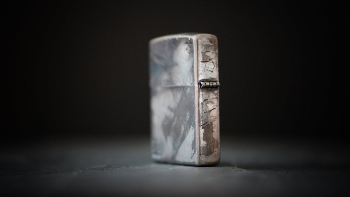 Customised Distressed Battle Worn Chrome Plated Vintage Style Zippo Lighter with Oxidized Finish