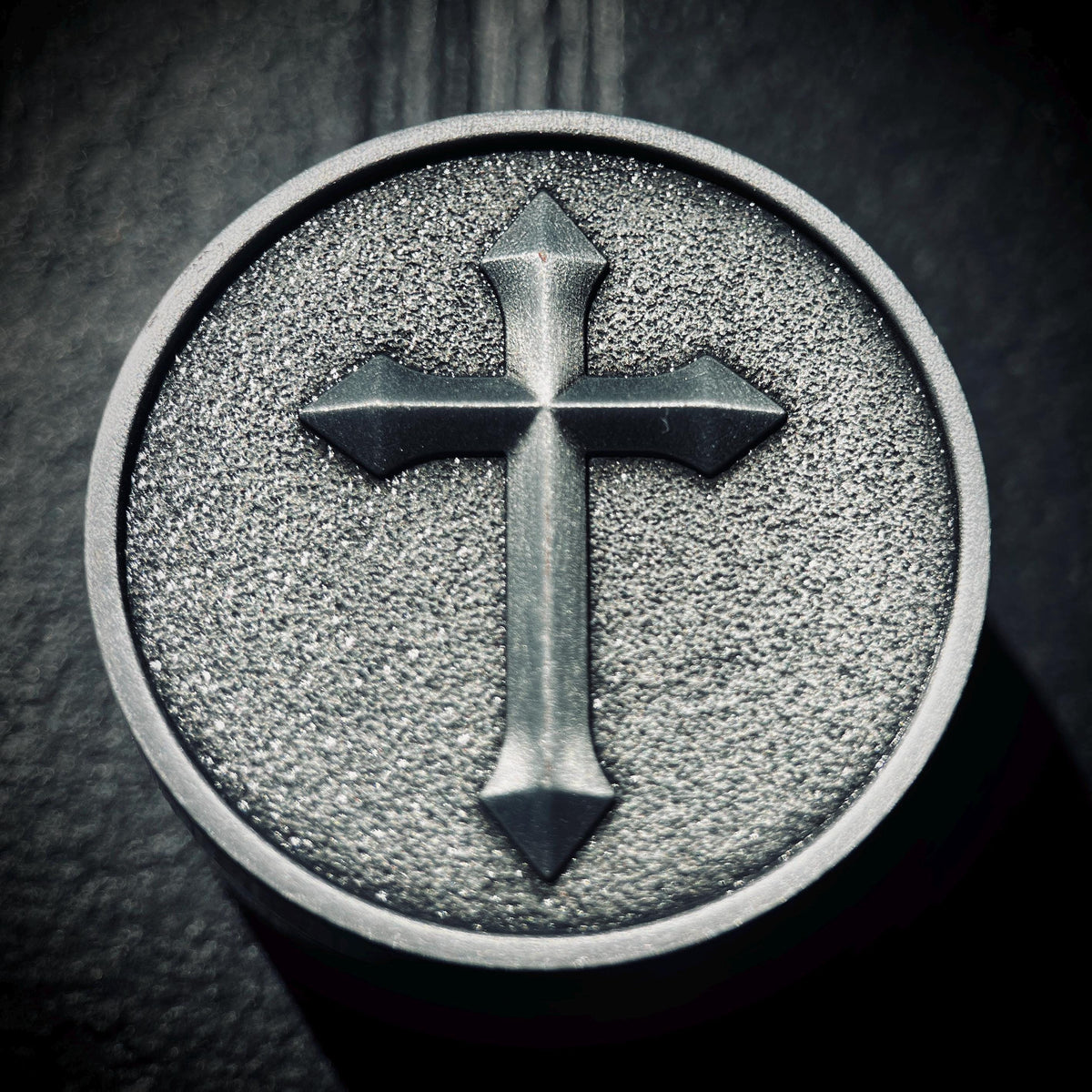 Ornate Distressed Stainless Steel Pill Bottle Stash Capsule Container with Silver Cross Crucifix / Survival EDC / Medication / Snuff Box