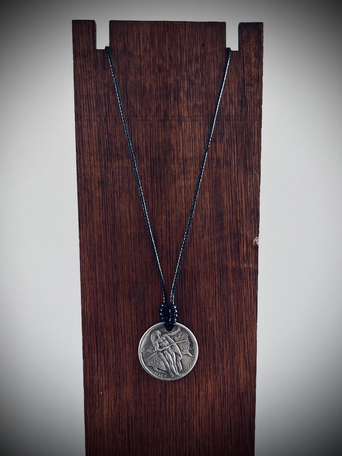 Ornate Rustic Silver Native Warrior Medallion Pendant with Black Adjustable Cord Necklace
