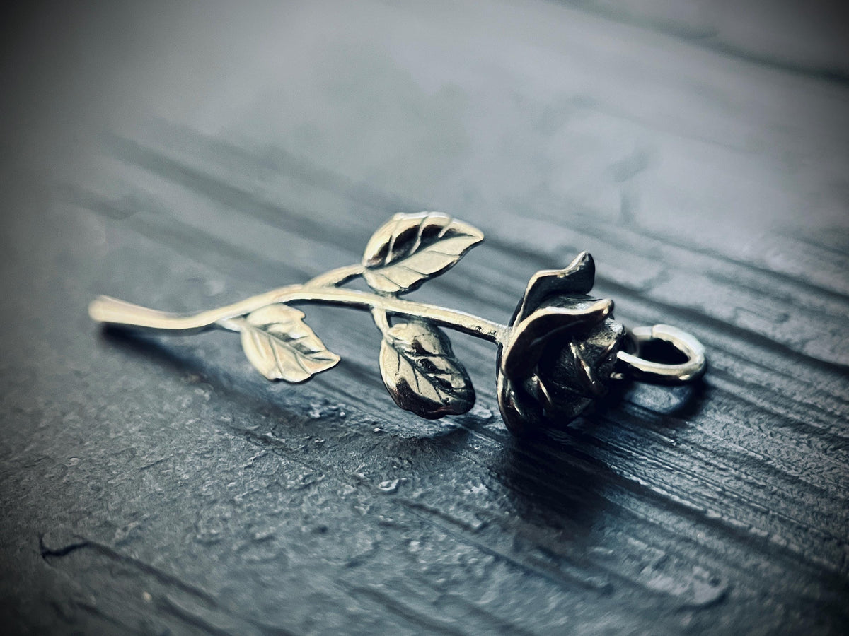 Rustic Oxidised Sterling Silver Rose Pendant • 925 Solid Silver Floral Flower Necklace Charm