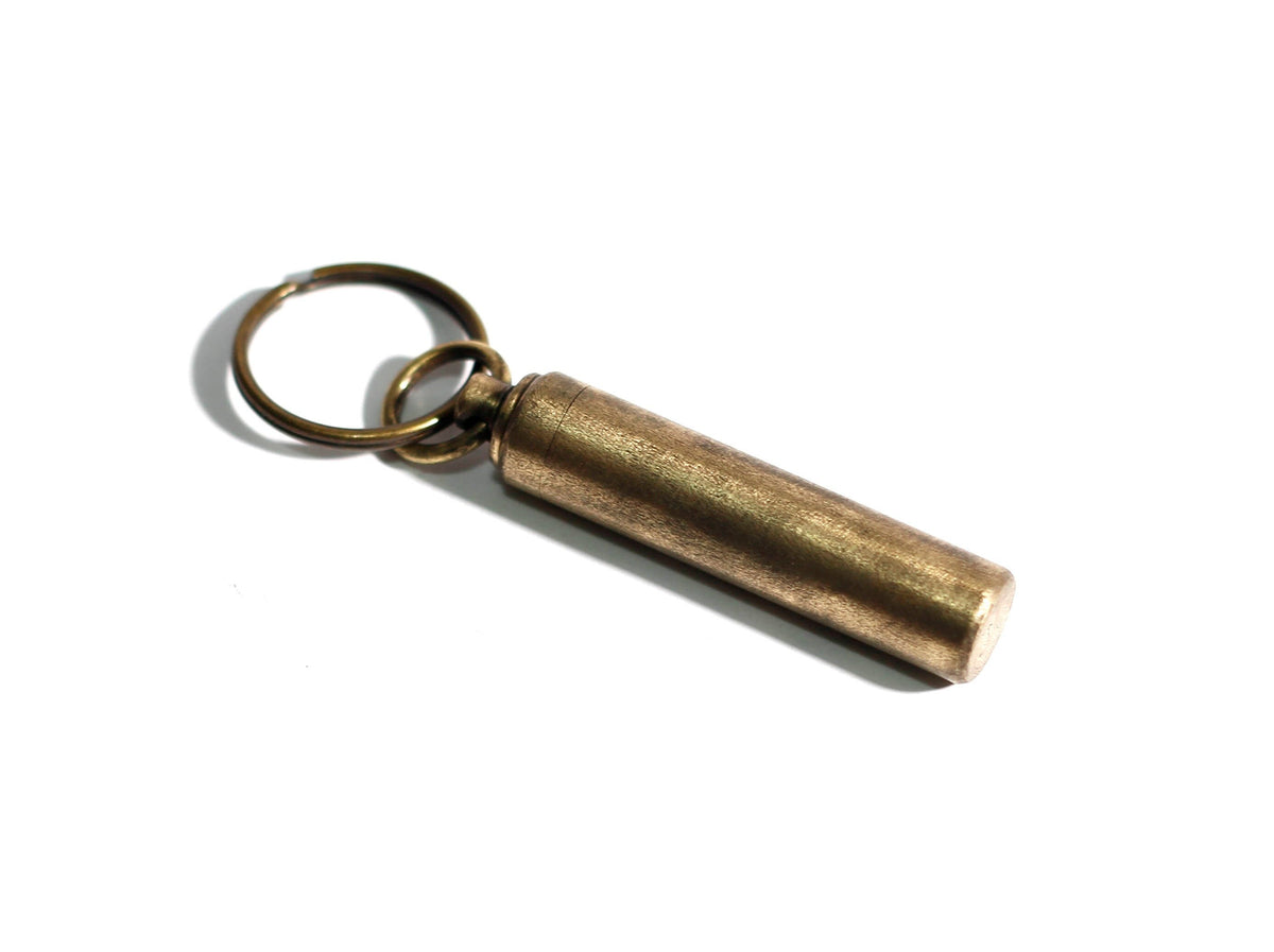 Dull Polished Distressed Solid Brass Bullet Pill Box Bottle Stash Capsule Keychain / Key-ring / Survival EDC /Matchbox