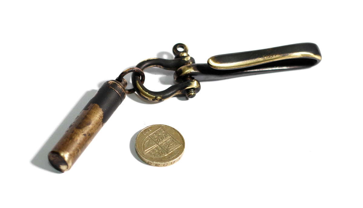 Distressed Blackened Solid Brass Belt Fish Hook Stash Capsule Pendant Accessory / Keychain / EDC / Key Ring / Mens Accessories