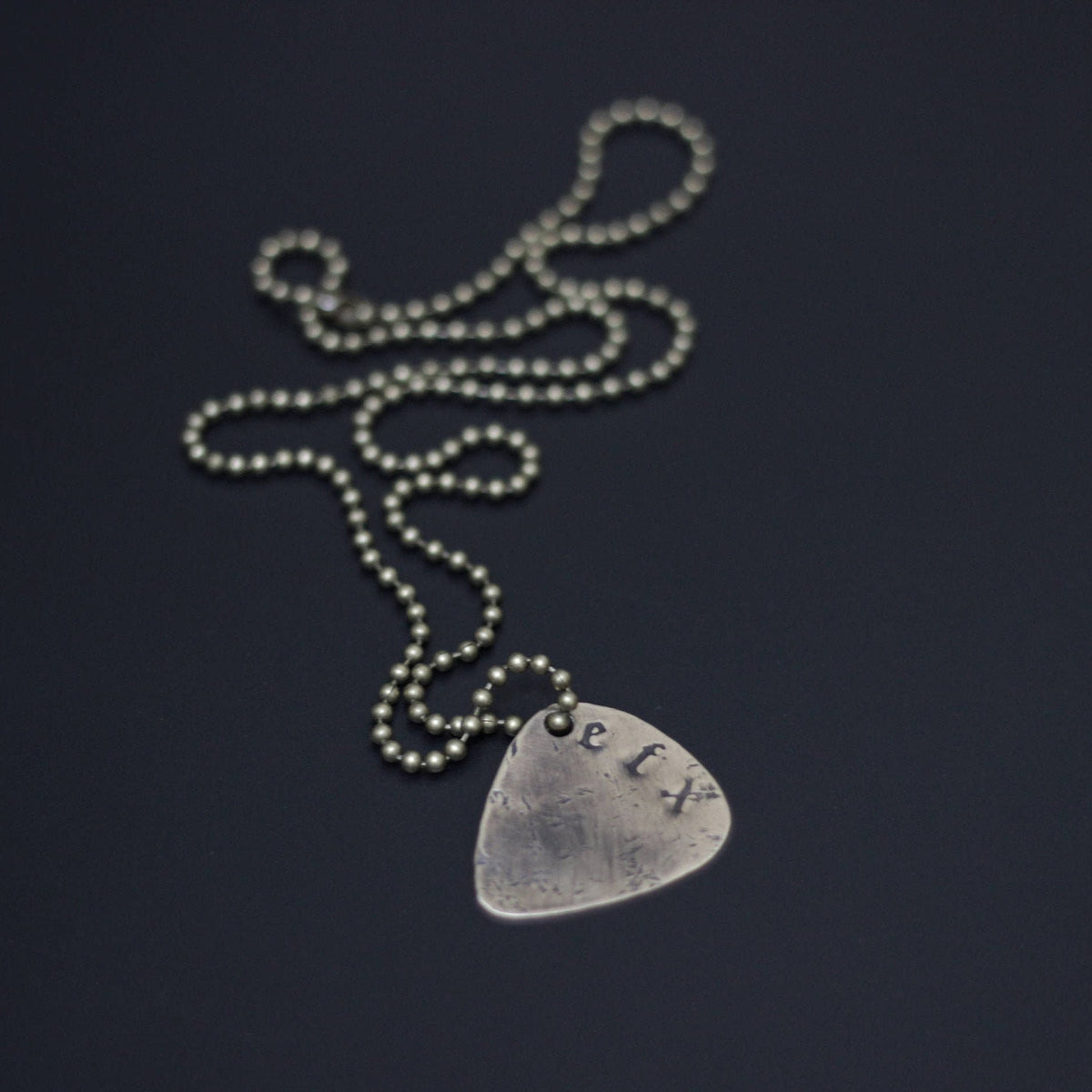 Custom Personalised Brass Guitar Pick Necklace with Engraved Lettering in Old English Font / Name / Initials / I.D (choose your own text)