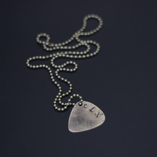 Custom Personalised Brass Guitar Pick Necklace with Engraved Lettering in Old English Font / Name / Initials / I.D (choose your own text)