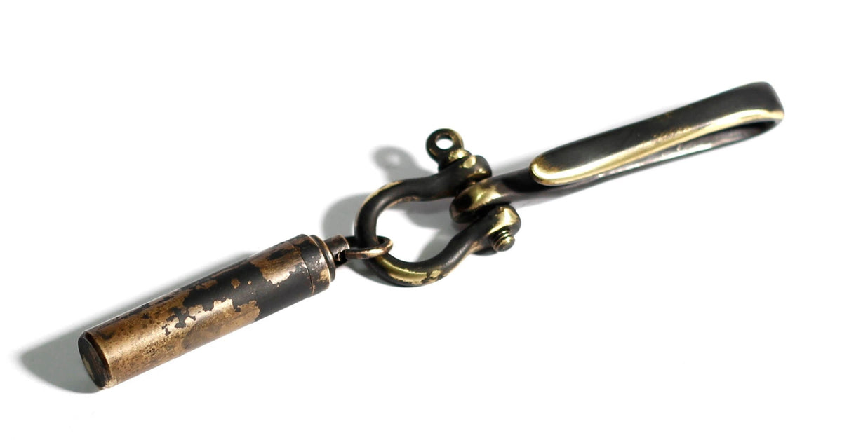 Distressed Blackened Solid Brass Belt Fish Hook Stash Capsule Pendant Accessory / Keychain / EDC / Key Ring / Mens Accessories